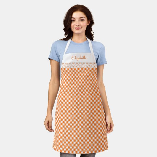 Oranje Gingham All-Over Print Apron Schort (Gedragen)