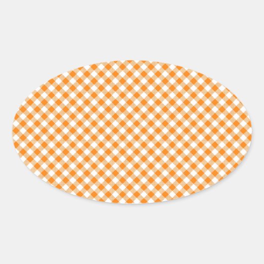 Oranje Gingham Background Oval Sticker (Voorkant)