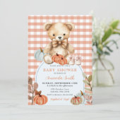 Oranje Gingham Beer Pompoen Schoenen Baby shower Kaart (Staand voorkant)