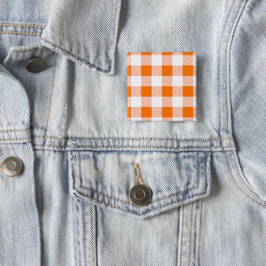 Oranje Gingham Check Pattern Vierkante Button 5,1 Cm (In situ)