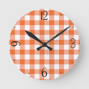 Oranje Gingham Clock Ronde Klok