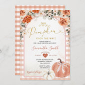 Oranje Gingham Floral Pompoen Herfst Baby shower Kaart (Voorkant / Achterkant)