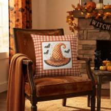 Oranje Gingham Halloween Heksenhoed & Vleermuizen