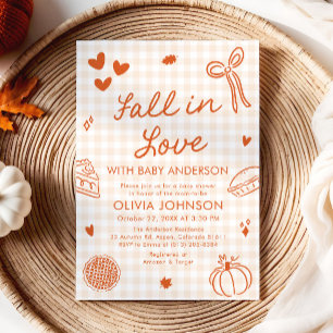 Oranje Gingham Hand Getekende Herfst Liefde Baby S Kaart
