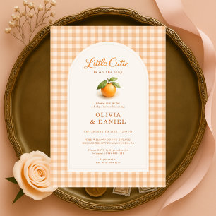 Oranje Gingham Little Cutie Couples Baby Shower Kaart