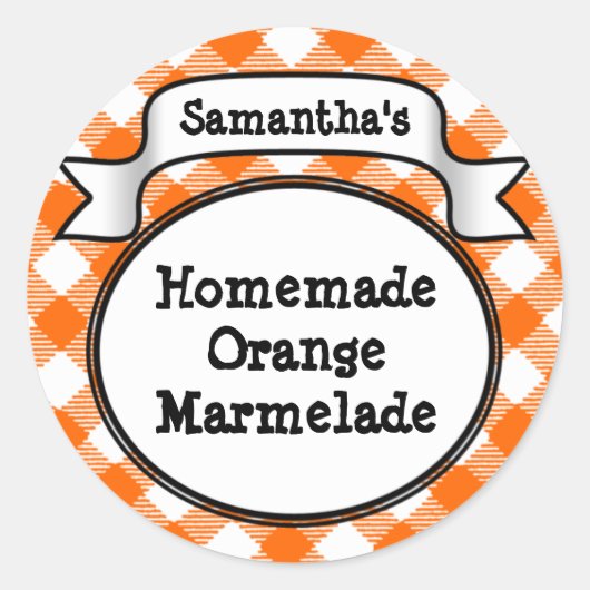 Oranje Gingham Marmelade, Jelly, Jam Jar/Lid Label (Voorkant)