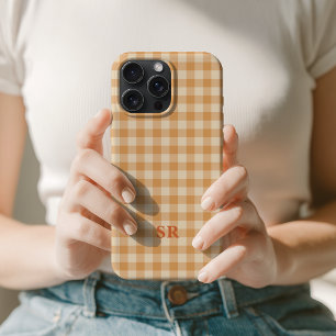 Oranje Gingham Monogram Toekomstige Mevrouw Echtge iPhone 15 Pro Max Hoesje