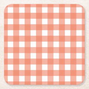 Oranje gingham vierkante kartonnen onderzetter