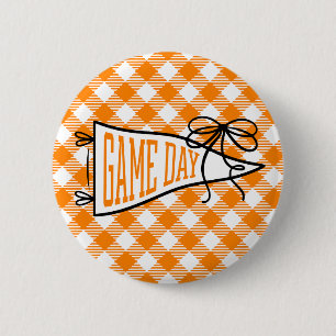 Oranje Gingham Wedstrijd Dag Wimpel Ronde Button 5,7 Cm