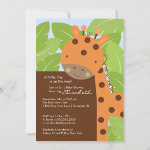 Oranje Giraffe Baby shower Uitnodiging