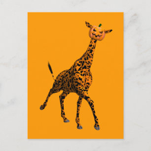 Oranje Giraffe met pompoenkop Briefkaart