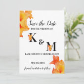 Oranje Gladiolus Flower Waterverf Save The Date (Staand voorkant)