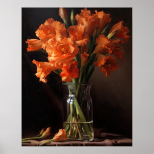 Oranje Gladiolus Flowers Art Print Poster