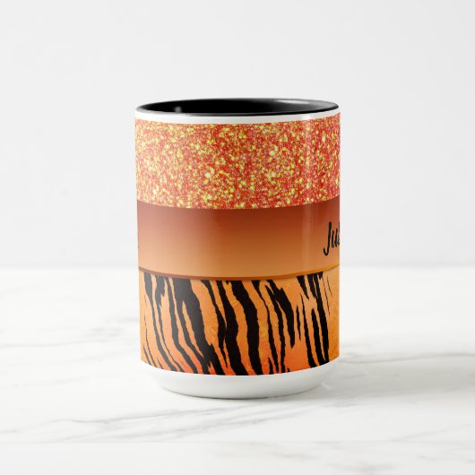 Oranje Glam Glitter Tijger Print gepersonaliseerd Mok (Midden)