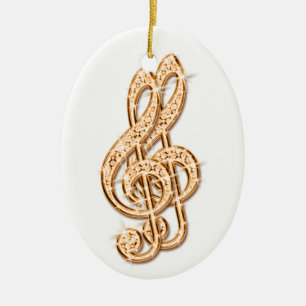 Oranje Glinsterende Fonkelende Diamant Muzieknoten Keramisch Ornament