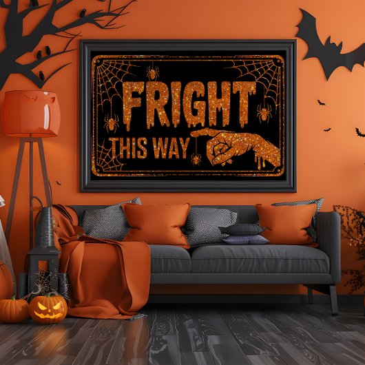 Oranje Glitter Fright This Way Spider Poster