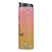 Oranje Glitter Girl Boss Name Building Empire Thermosbeker (Geroteerd rechts)