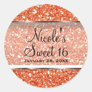 Oranje Glitter Glam Sweet 16 Aangepaste Feest Favo Ronde Sticker