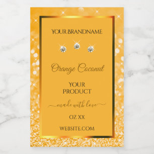 Oranje Glitter Productlabels Fonkelende Diamanten Voedselcontainer Etiket