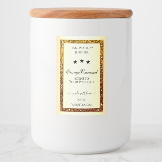 Oranje Glitter Sparkle Product Etiketten Goud Effe (Voorkant)