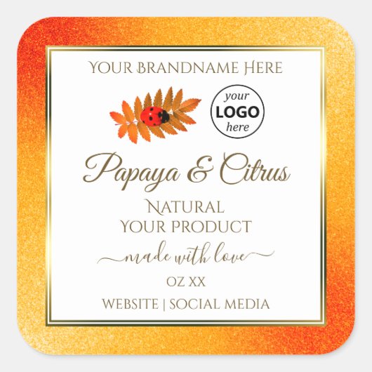Oranje Glitter White Product Labels Ladybug Logo (Voorkant)