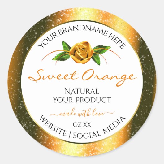 Oranje Glitter White Product Labels Roos Flower (Voorkant)