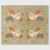 Oranje glitterpompoenen op kreukpapier cadeaupapier (Vlak)