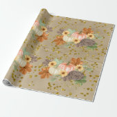 Oranje glitterpompoenen op kreukpapier cadeaupapier (Uitgerold)