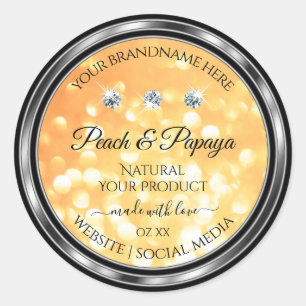 Oranje Glitterproductetiketten Mousserende diamant Ronde Sticker