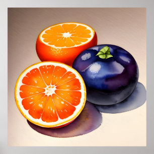 Oranje gloed Waterverf Poster