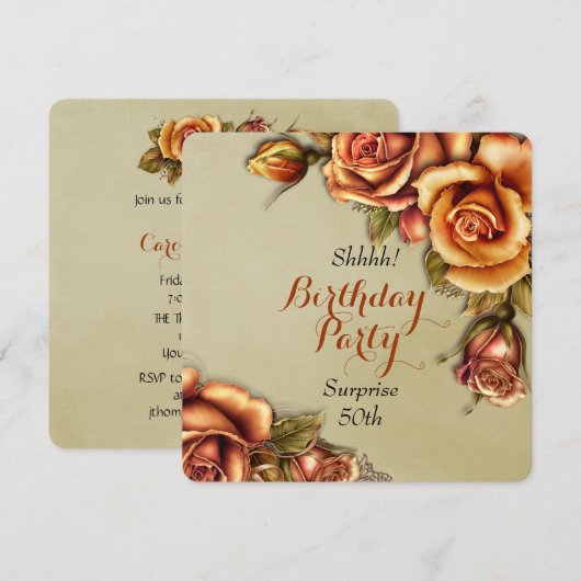 Oranje Glow Roos verjaardagsfeestje Kaart (Voorkant / Achterkant)