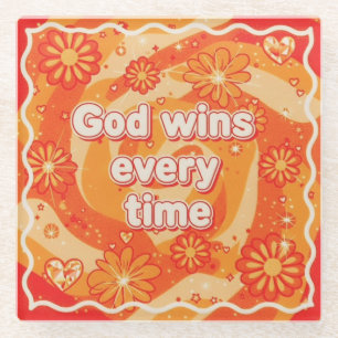 oranje God wint elke keer christelijk geloof Glazen Onderzetter