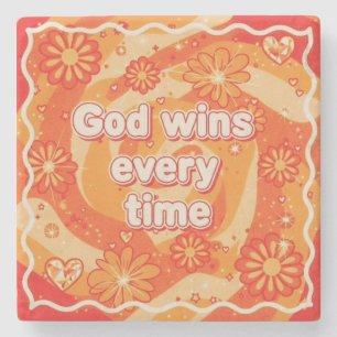 oranje God wint elke keer christelijk geloof Stenen Onderzetter