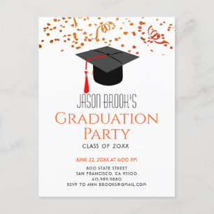 Oranje Gold Glitter Confetti Graduation Party Uitnodiging Briefkaart