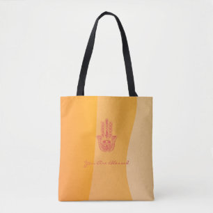 Oranje golven eenvoudige rode hamsa gepersonalisee draagtas