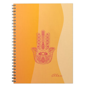 Oranje golven eenvoudige rode hamsa gepersonalisee notitieboek