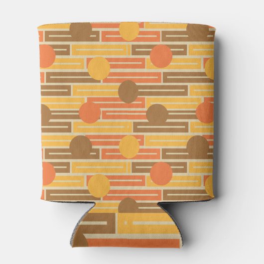 Oranje, goud, bruine rechthoeken en cirkels blikjeskoeler (Achterkant)