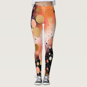 Oranje Goud Zwart Party Print Leggings (Voorkant)