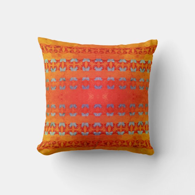 Oranje goudblauw horizontaal patroon in rijen kussen (Voorkant)