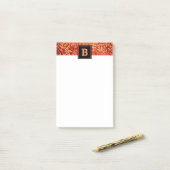 Oranje gouden gebladerte bladeren patroon monogram post-it® notes (Op bureau)