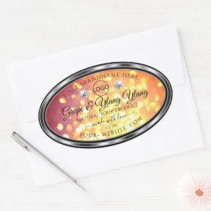 Oranje goudglitter-productlabels diamanten Logo Ovale Sticker