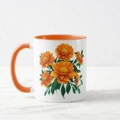 Oranje goudsbloem boeket met groene bladeren mok (Links)