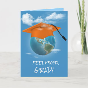 Oranje Graduation Cap op Planet Earth Kaart