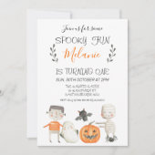 Oranje Grey Halloween Verjaardagsuitnodiging Kaart (Voorkant)