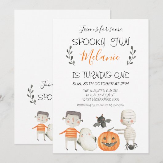 Oranje Grey Halloween Verjaardagsuitnodiging Kaart (Voorkant / Achterkant)