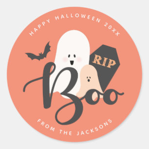 Oranje grijs Cute Ghost Boo Halloween Ronde Sticker