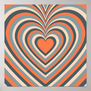 Oranje grijs Hypnotic Heart Love Pattern Poster