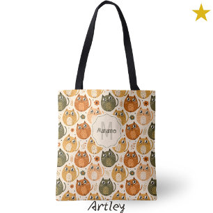 Oranje Grijs Schattige Vet Katten Naam Monogram Draagtas