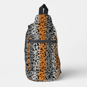 Oranje grijs zwart digitale pixelstrepen sling bag
