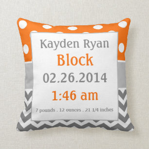 Oranje Grijze Aankondiging van Baby Pillow Kussen